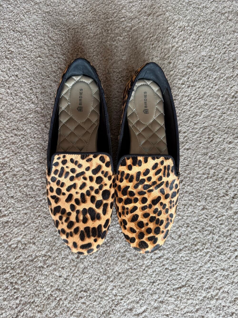 Birdies Starling Leopard Cheetah Print Calf Hair Designer Loafers Flats 8.5